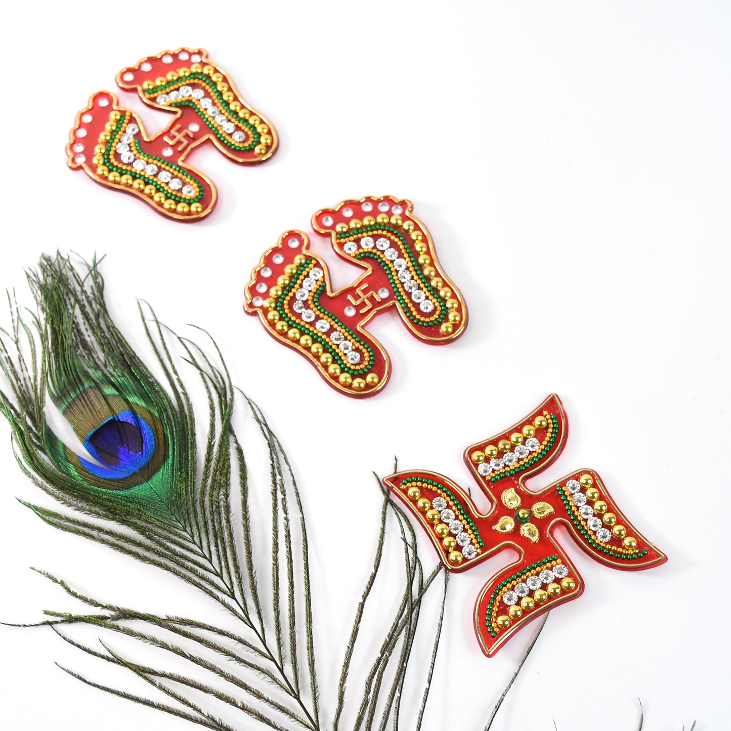 Decorative Laxmi Charan (Pagla) Swastik Combo Set (3pc Set)
