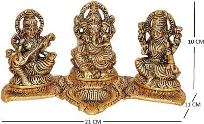 Gold-Plated Lakshmi Ganesh Saraswati Idol with Deepak Showpiece