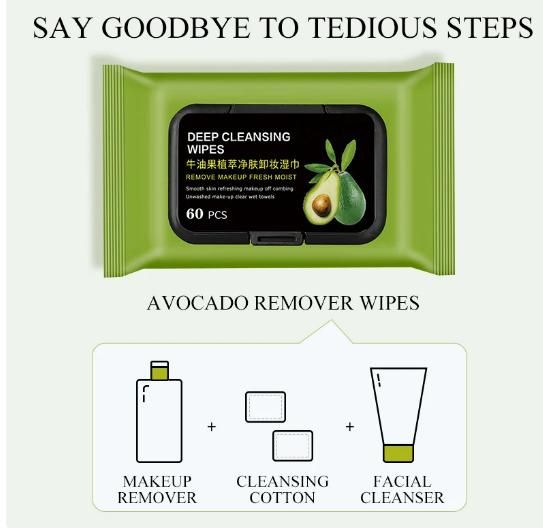 Avocado Makeup Remover Wipes – Gentle Cleansing (60 Pcs.)