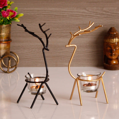 eCraftIndia Set of 2 Deer Shape Decorative Metal Tea Light Holders